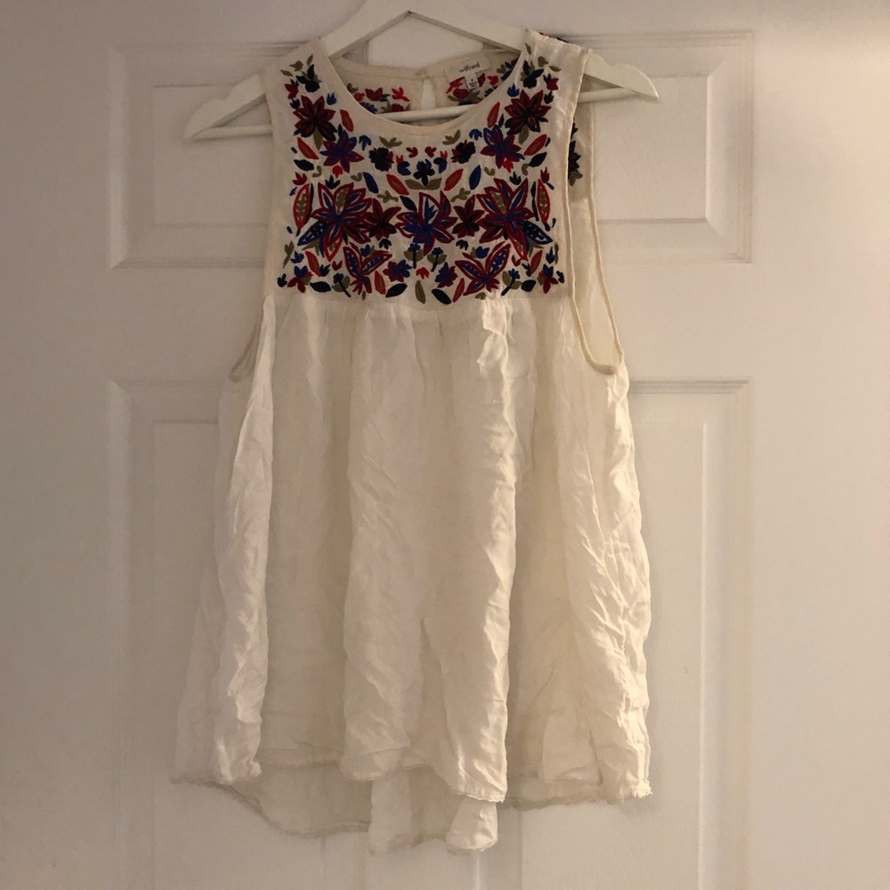 Aritzia Wilfred babydoll red and blue floral embroidered tank top/tunic